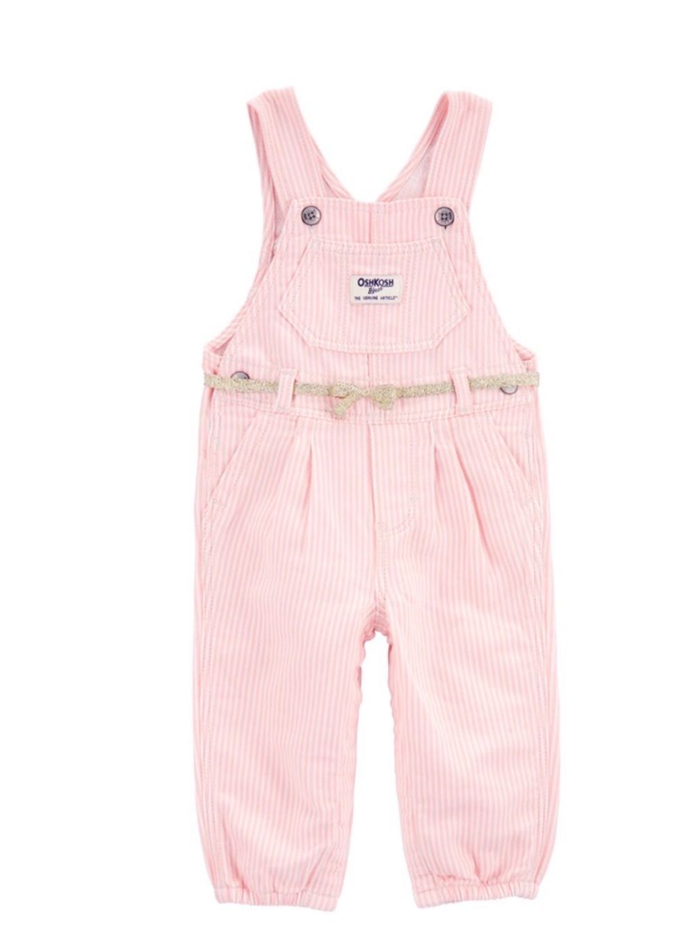 OshKosh B'gosh - Pink Striped Kids Overalls with decorative ribbon belt